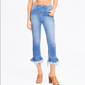 Boho High Waisted Ruffle Frayed Jeans